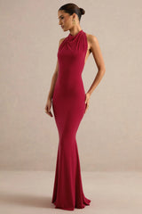 Lyrielle | Red Halter-Neck Maxi Dress