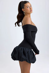 Modal Off-Shoulder Bubble Hem Mini Dress In Black