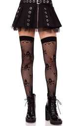 Skull Net Thigh High Tights