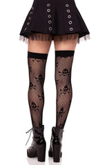 Skull Net Thigh High Tights