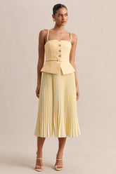 Lizzy | Lemon Square-Neck Midi Dress With Pleated-Skirt