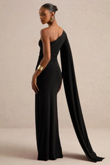 Romi | Black One Shoulder Twist Design Maxi Dress