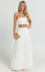 Rowan Two Piece Set - Square Neck Crop Top and High Waist Pleated Skirt Set in Ivory