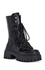 Women's Devoir Black 3D Flower Combat Boots