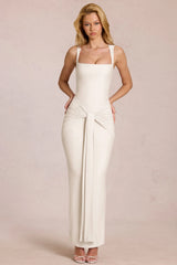 Square-Neck Tie-Gather Maxi Dress In Pearl