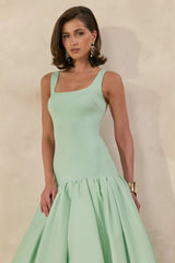 Nanette | Mint Square-Neck Midi Dress With Voluminous Skirt