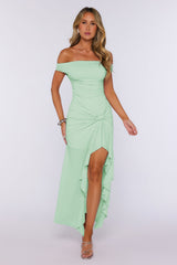 Polished Silhouette Off Shoulder Maxi Dress Mint