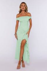 Polished Silhouette Off Shoulder Maxi Dress Mint