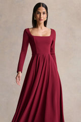 Alison | Burgundy Square-Neck A-Line Midi Dress