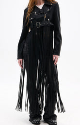 Coop Black Fringe Faux Leather Moto Jacket