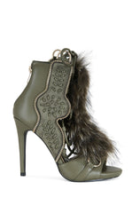 Women's Shainy Olive Faux Fur Gladiator Booties