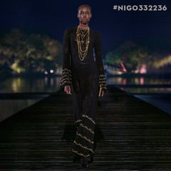 Chanel 25A Women's Long Dress Embroidered Virgin Wool Black and Gold #332236