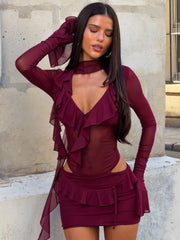 Avaline Mini Dress Burgundy