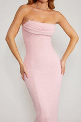 Embellished Bandeau Cowl Neck Maxi Dress In Blush