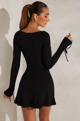 Long Sleeve A-Line Mini Dress In Black