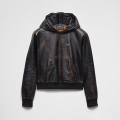 Prada SS25 Spring And Summer Men's Nappa Leather Hooded Raglan Long Sleeve Sweatshirt Leather Jacket #332536