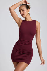 Modal High-Neck Open-Back Mini Dress In Plum