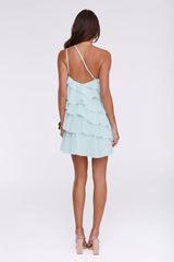 Gentle Bloom One Shoulder Mini Dress Blue