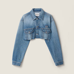 MiuMiu Navy Cropped Washed Denim Jacket and Miniskirt #386265