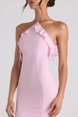 Ruffle-Trim Halterneck Gown In Soft Pink