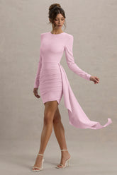 Zaya | Pink Long Sleeve Mini Dress With Drape