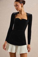 Americano | Black Velvet Sweetheart Long-Sleeve Mini Dress