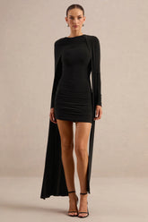 Ilse | Black Round-Neck Mini Dress With Cape