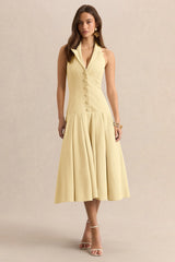 Elise | Lemon Plunge-Neck Midi Dress With Drop-Waist