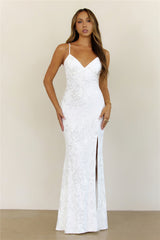 Floating On Air Sequin Butterfly Back Maxi Dress White
