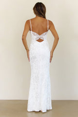 Floating On Air Sequin Butterfly Back Maxi Dress White