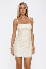 Glamour Nights Sequin Strappy Mini Dress Yellow
