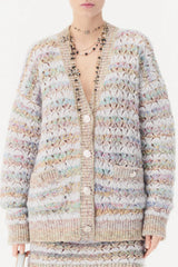 Chanel 25FW Multiple Color Block Cardigans Retro V-Neck Loose Contrast Striped Knitted Jacket #332368