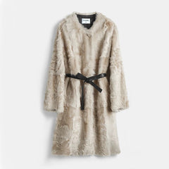 Chanel Soft Gold Little Lake Sheep Reversible Fur Coat Casual Loose Minimalist Jacket Belted Fleece Jacket #332355