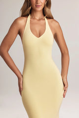 Modal Halterneck Maxi Dress In Lemon Sherbet