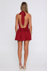 Flirty Little Number Satin Halter Mini Dress Wine