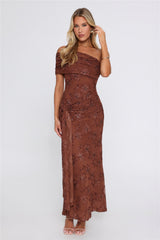 Spark Out Mesh One Shoulder Maxi Dress Brown