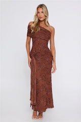 Spark Out Mesh One Shoulder Maxi Dress Brown