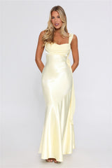 Social Setting One Shoulder Satin Maxi Dress Yellow