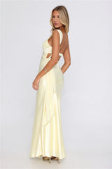Social Setting One Shoulder Satin Maxi Dress Yellow