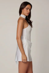 Asymmetric Scarf-Detail Mini Dress In White