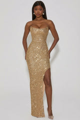 Embellished Corset Gown In Gold