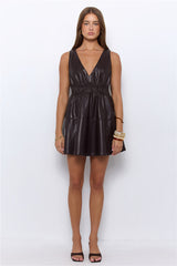 Noir Horizon Faux Leather Mini Dress Chocolate