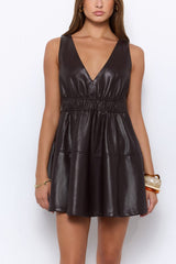 Noir Horizon Faux Leather Mini Dress Chocolate