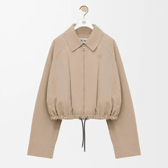Loewe Women's Spring/Fall Fashion Casual Lapel Zipper Solid Color Embroidered Print Waist Elastic Short Jacket #79474