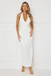 Ocean Beauty Halter Pearl Maxi Dress White