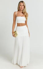 Rowan Two Piece Set - Square Neck Crop Top and High Waist Pleated Skirt Set in Ivory