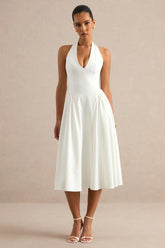 Mirel | White Halter-Neck Midi Dress