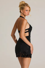 Embellished Lace-Trim Mini Dress In Black