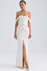 Off-Shoulder Ruffle-Trim Gown In Ivory