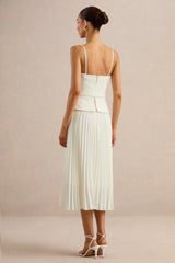 Lizzy | Cream Square-Neck Midi Dress With Pleated-Skirt